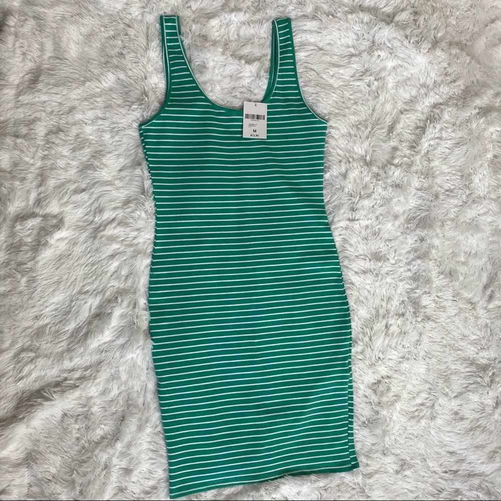 🍭Forever 21 Green & White Striped Dress NWT